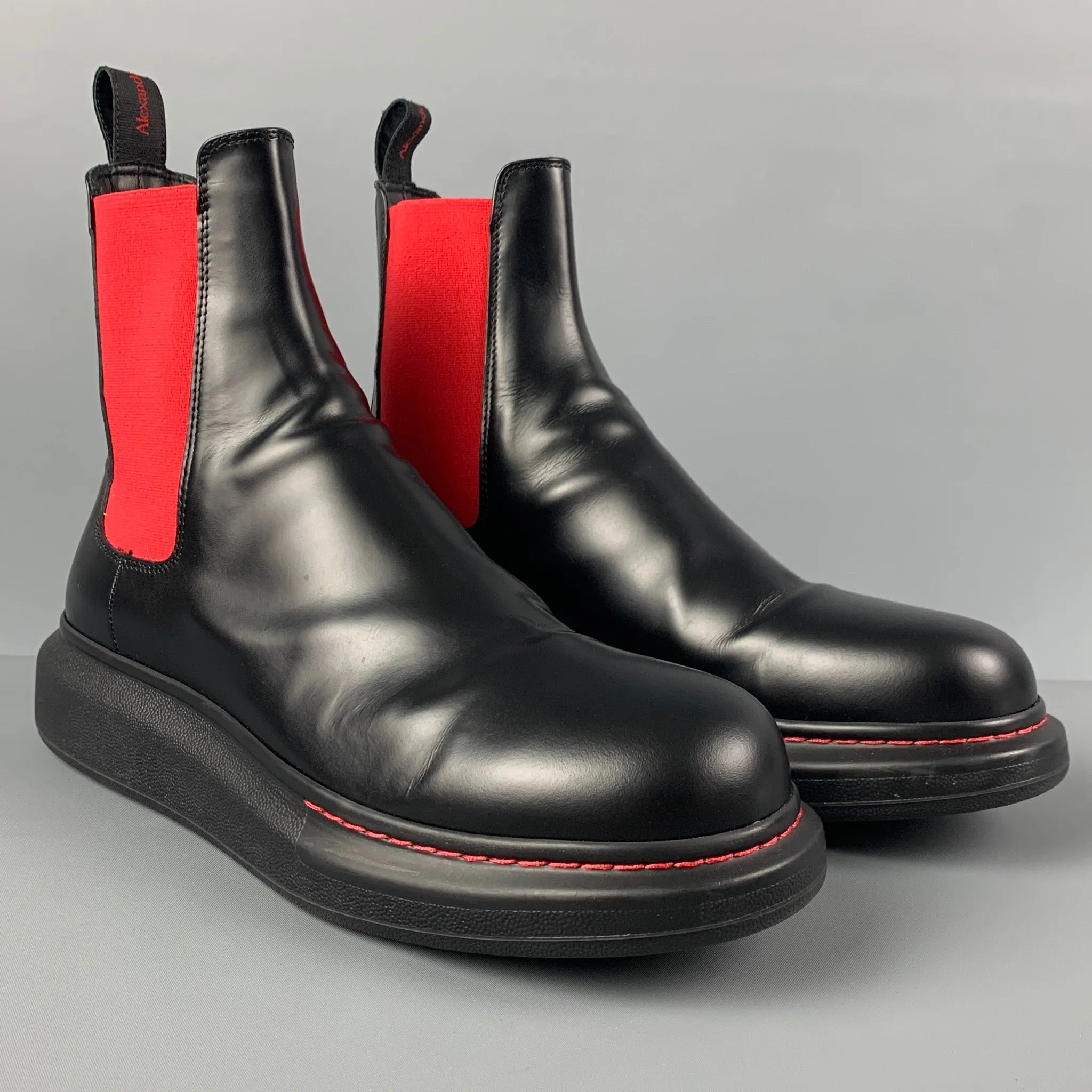 ALEXANDER MCQUEEN Size 10 Black Red Color Block Chelsea Boots