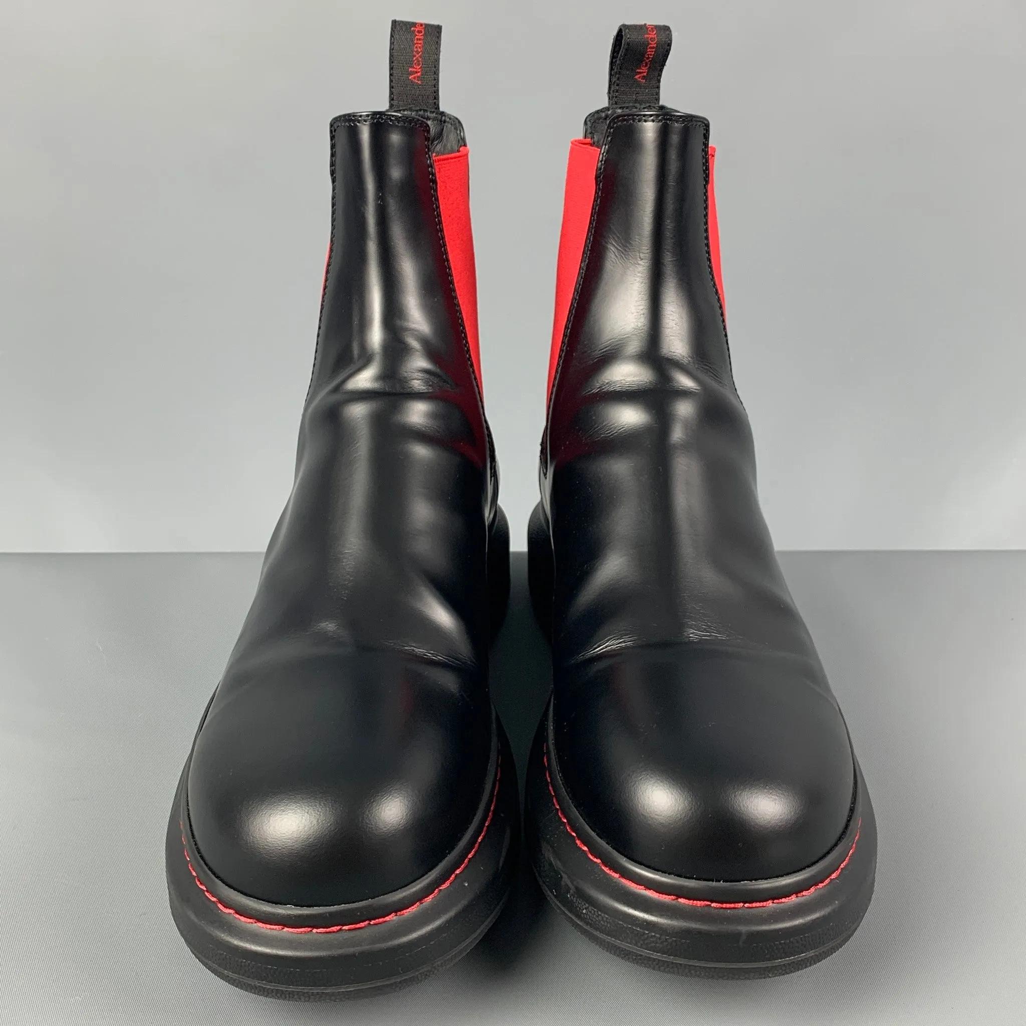 ALEXANDER MCQUEEN Size 10 Black Red Color Block Chelsea Boots