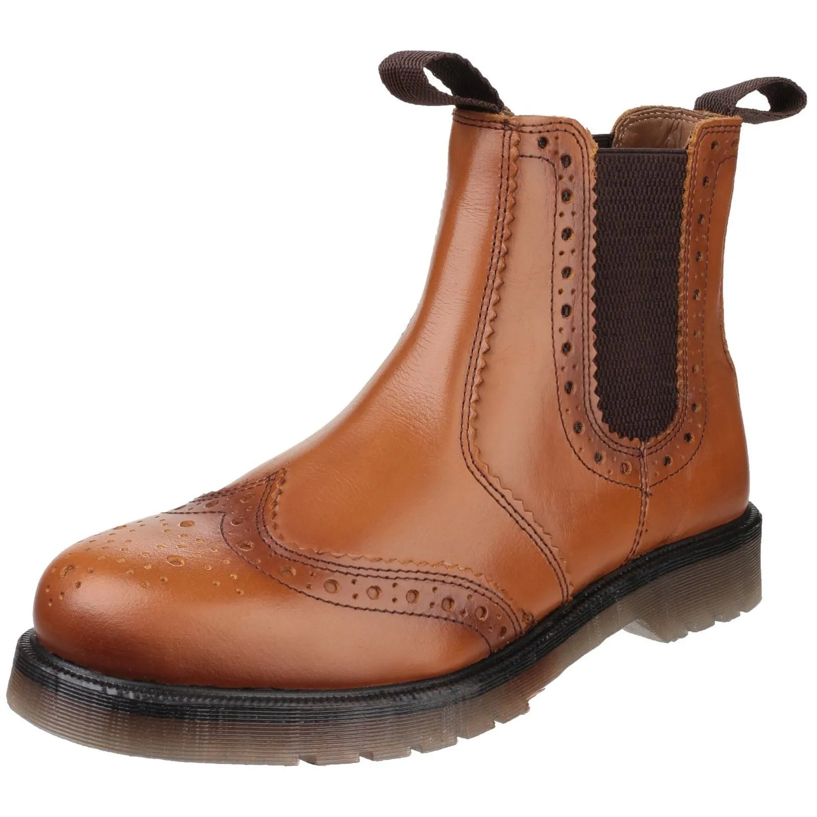 Amblers Mens Boots - Dalby Pull On Brogue Boot in Tan, 3-15
