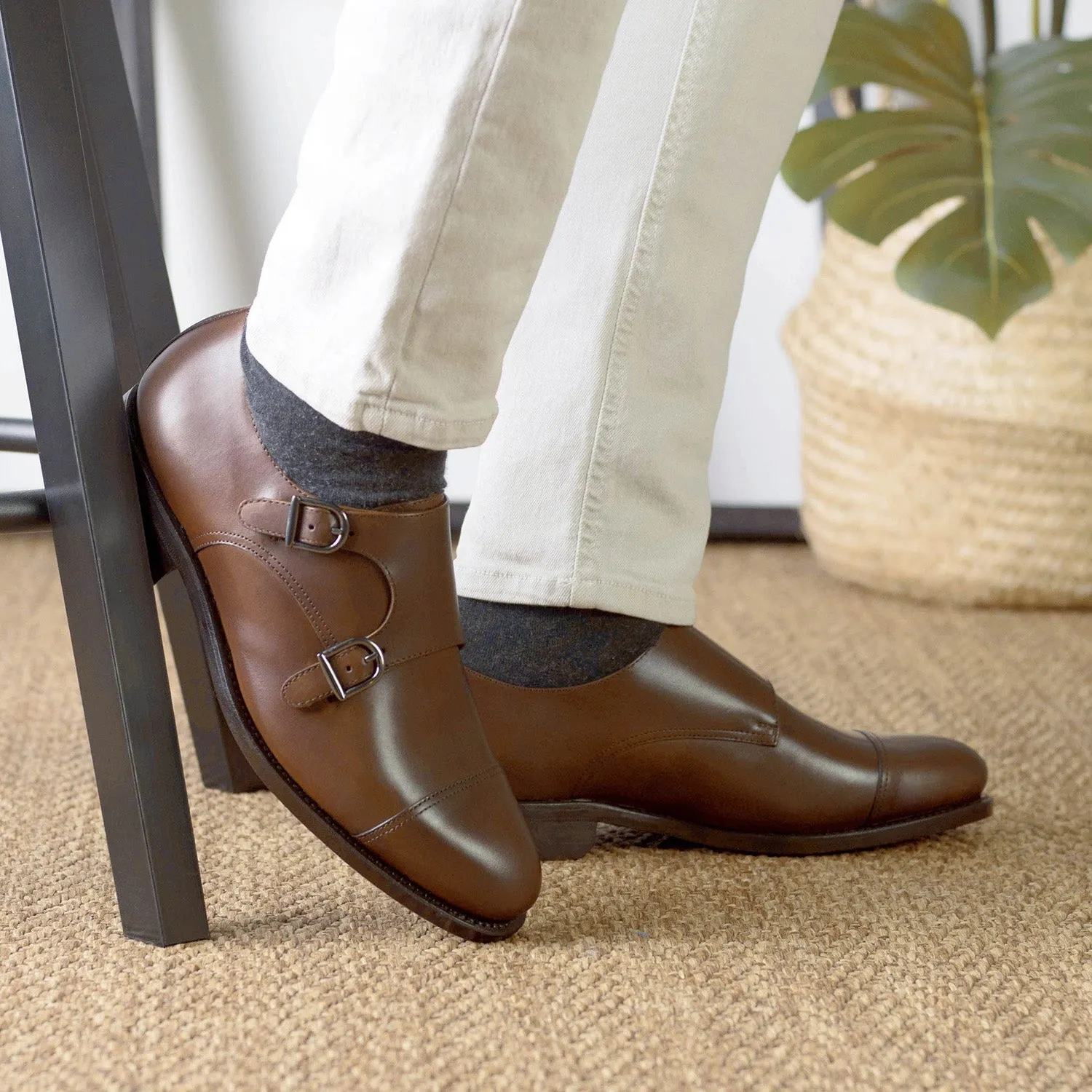 Ambrogio Bespoke Men's Shoes Calf-Skin Leather Double Monk-Strap Loafer (AMB2577)