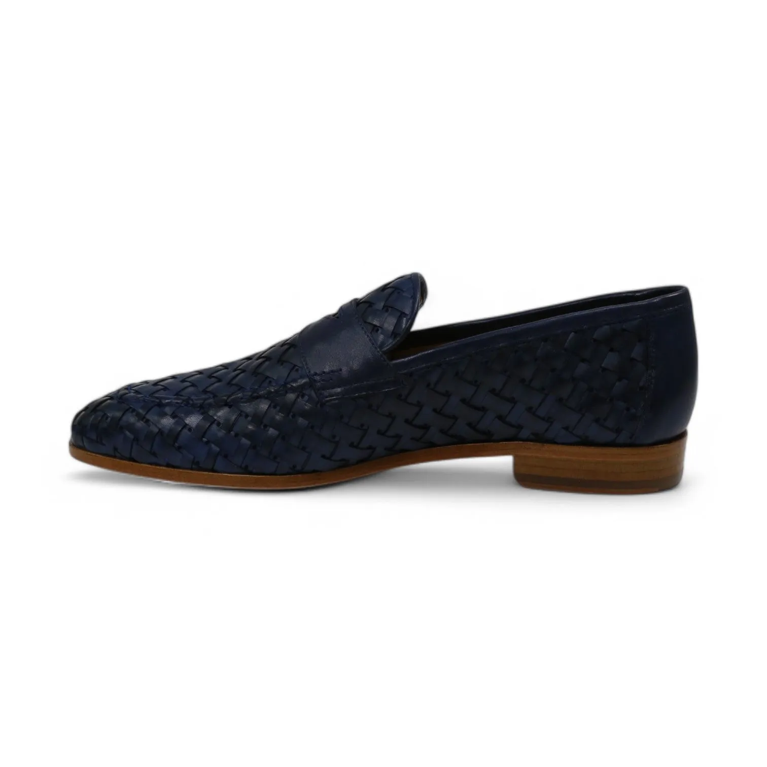 Ambrogio by Mezlan Solomeo 21101 Men's Shoes Navy Woven Leather Penny Slip-On Loafers (AMZ1012)