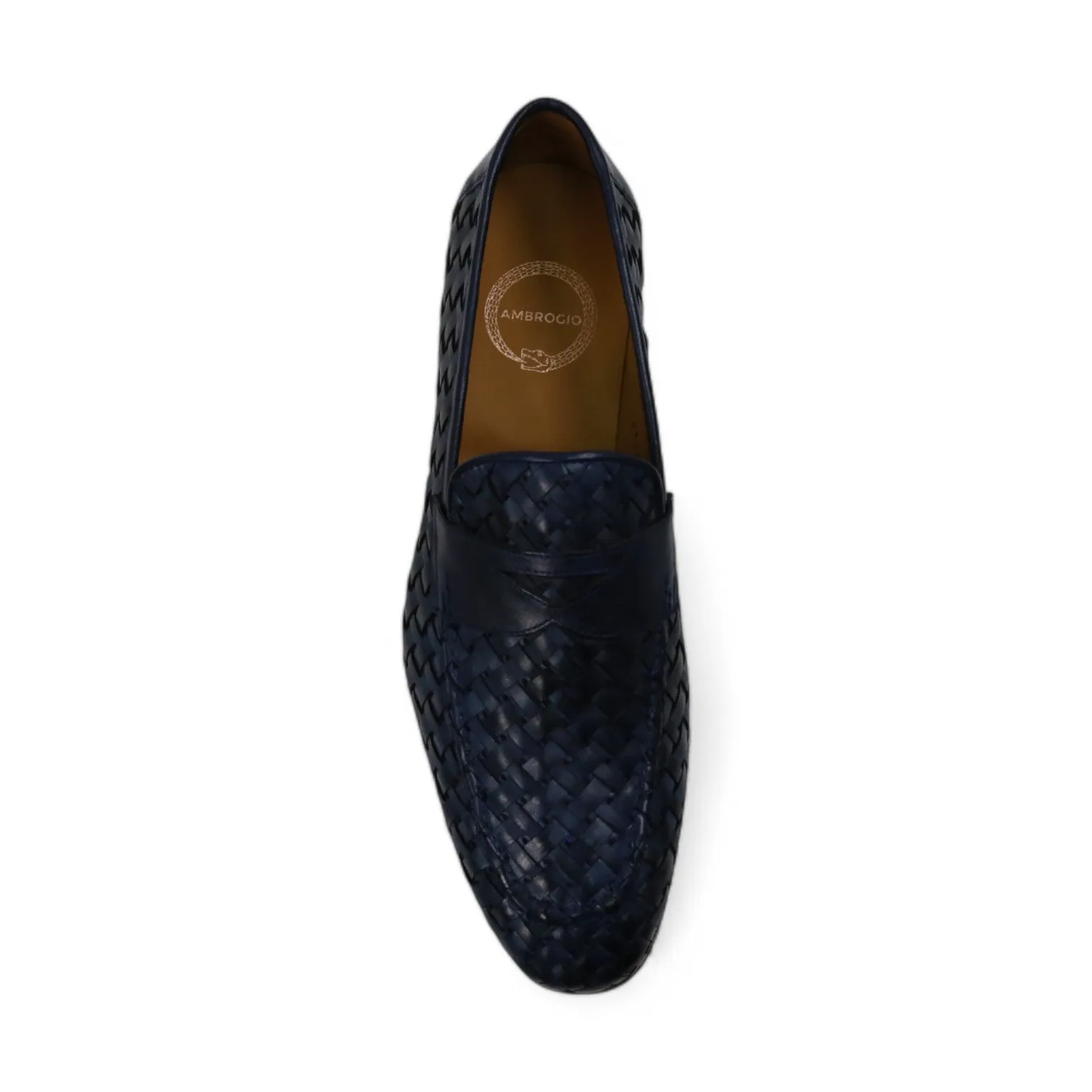 Ambrogio by Mezlan Solomeo 21101 Men's Shoes Navy Woven Leather Penny Slip-On Loafers (AMZ1012)