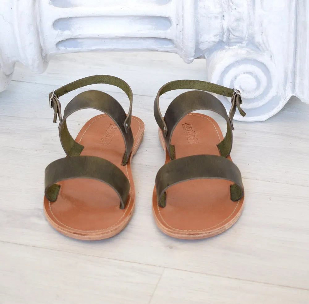 Ancient Greek sandals, Spartan leather sandals, handmade sandals, handcrafted leather, khaki sandals ARTEMIS