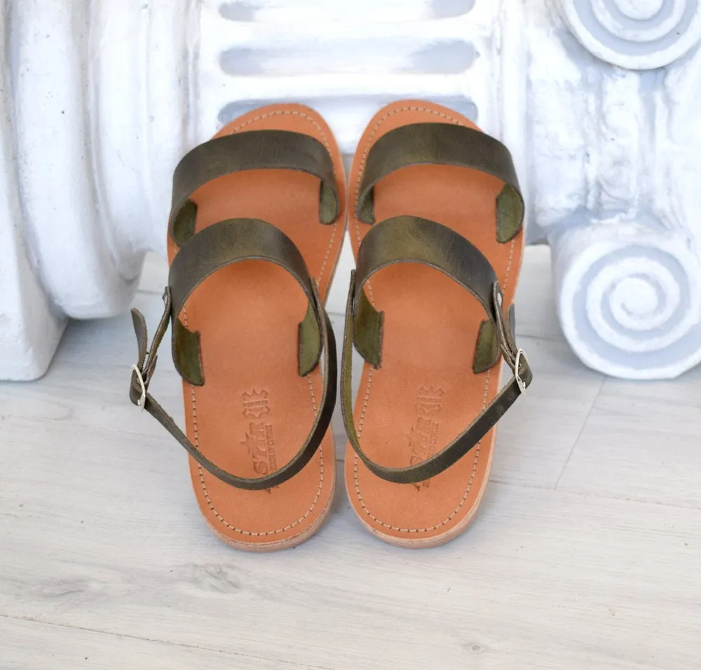Ancient Greek sandals, Spartan leather sandals, handmade sandals, handcrafted leather, khaki sandals ARTEMIS