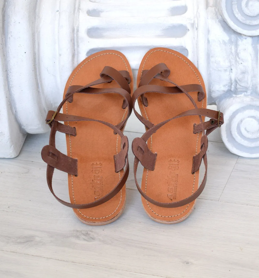 Ancient Greek Spartan Genuine leather sandals, leather handmade sandals, Bohemian leather sandals, Brown sandals, TILOS