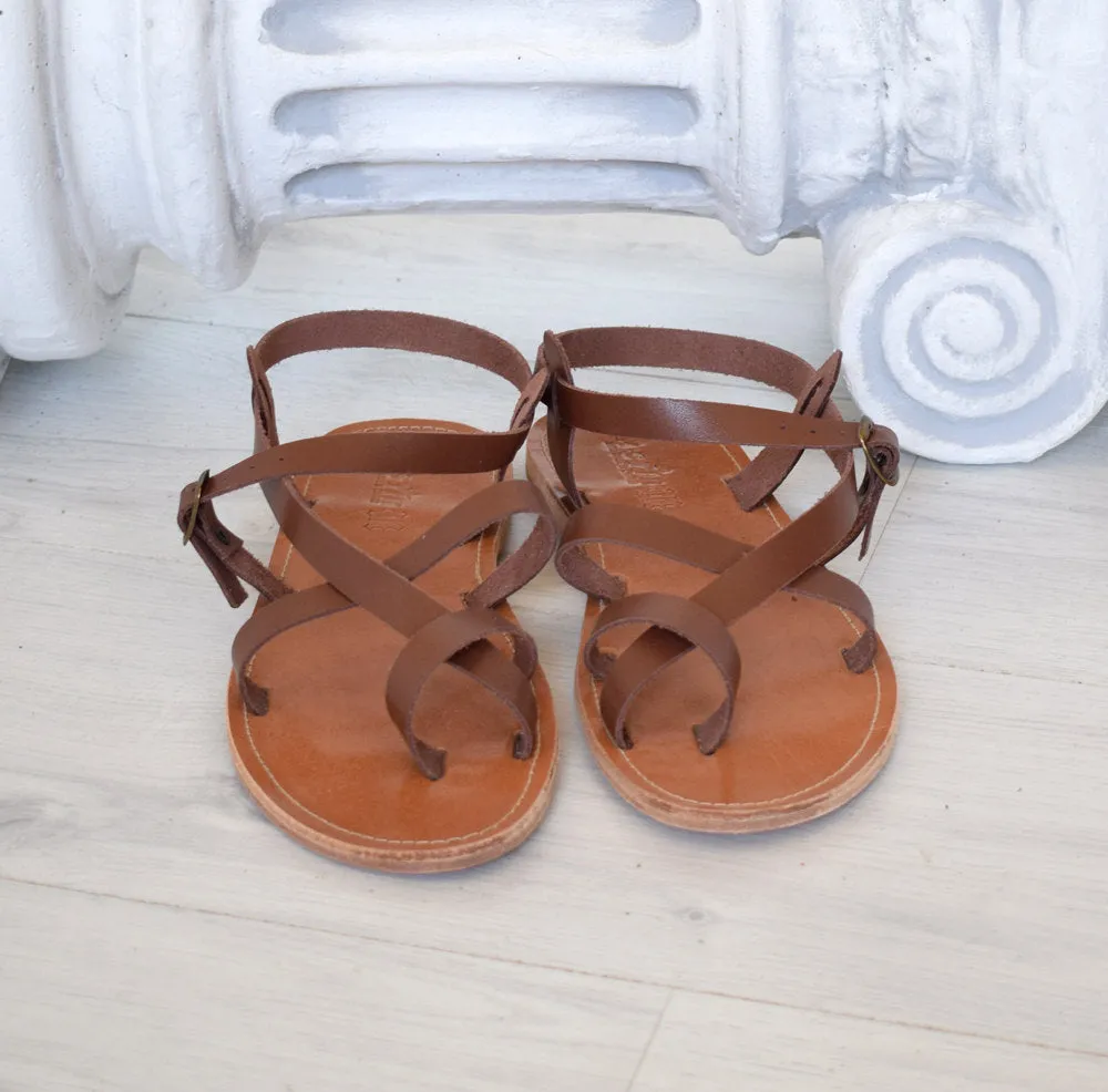 Ancient Greek Spartan Genuine leather sandals, leather handmade sandals, Bohemian leather sandals, Brown sandals, TILOS