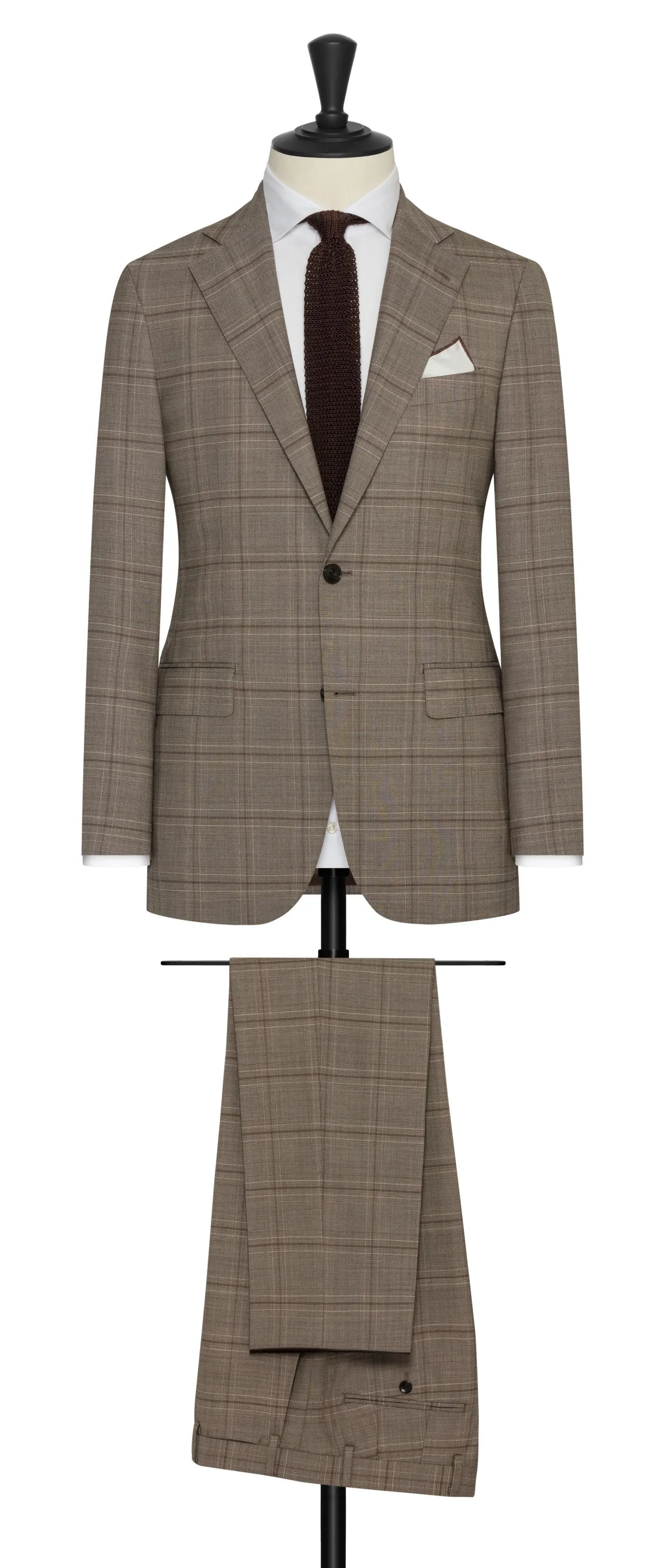 Angelico 365 Doppio Ritorto S130 Merino Wool Taupe with Chocolate Glencheck