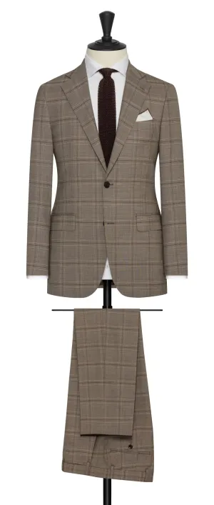 Angelico 365 Doppio Ritorto S130 Merino Wool Taupe with Chocolate Glencheck