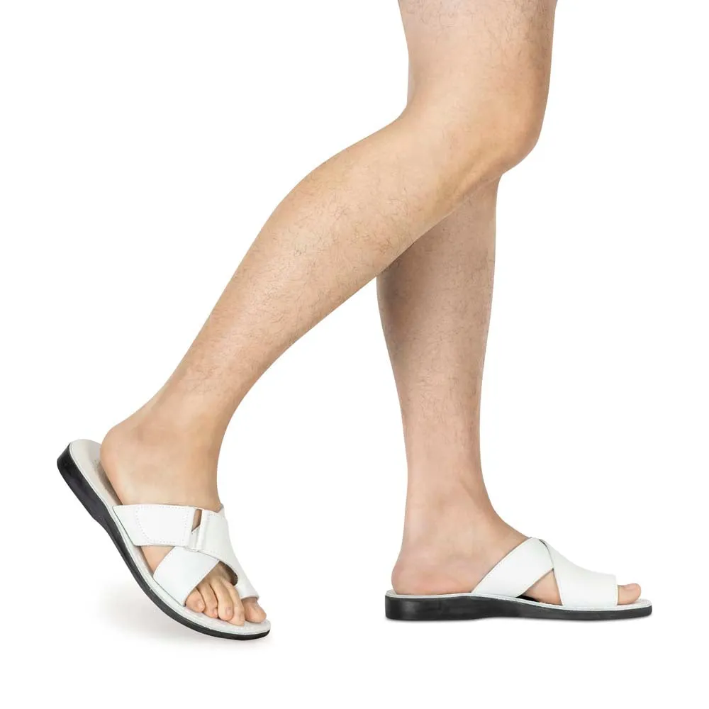 Asher - Leather Slide On Sandal | White