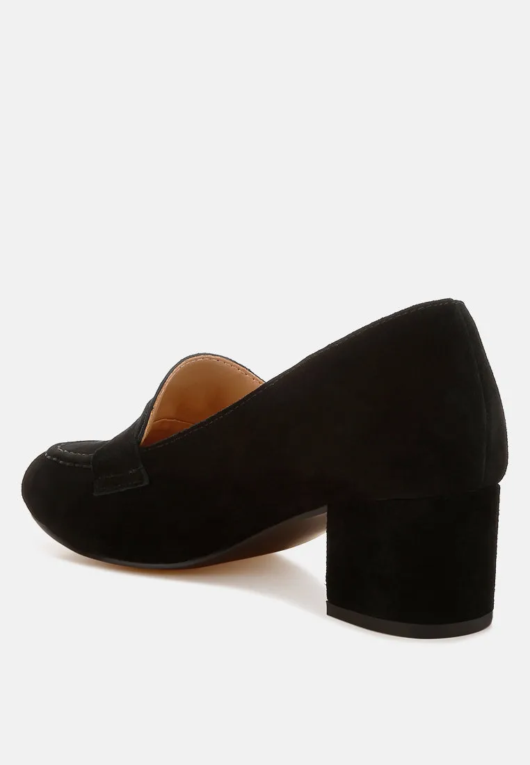 Astra Block Heel Genuine Suede Loafers