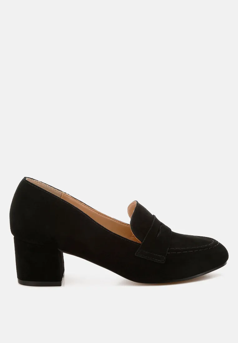 Astra Block Heel Genuine Suede Loafers