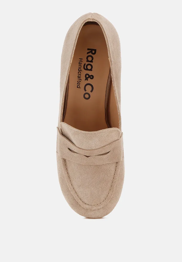 Astra Block Heel Genuine Suede Loafers