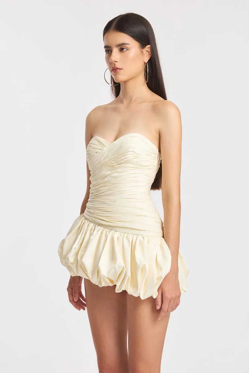 BALLOON DRAPED MINI DRESS IN IVORY WHITE