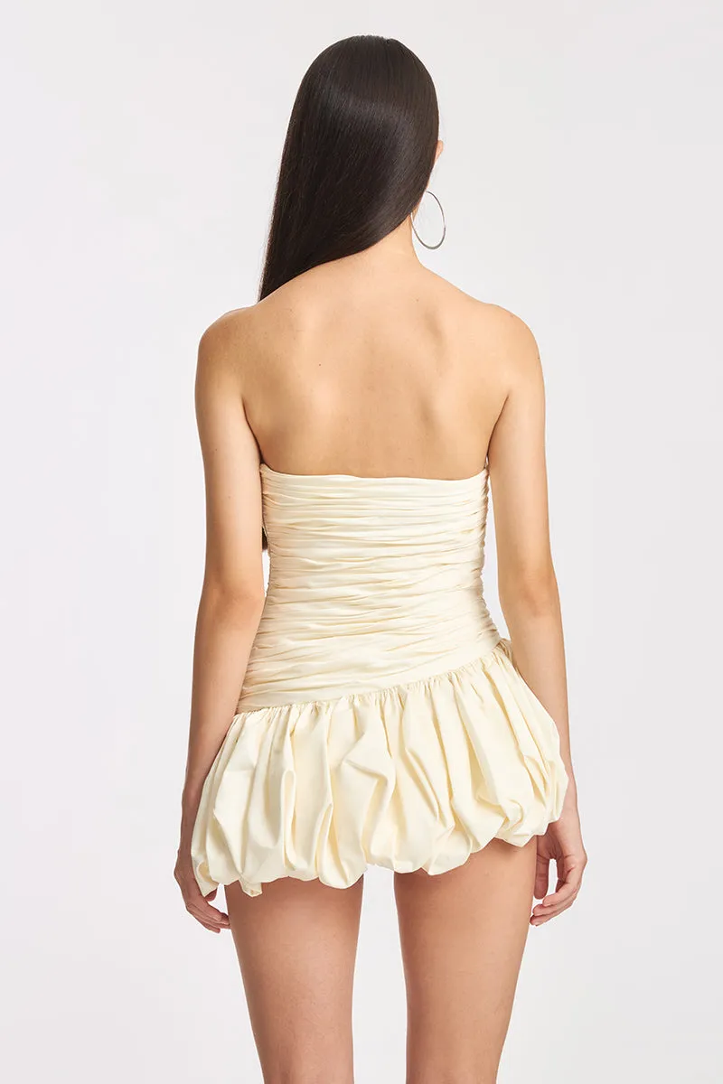 BALLOON DRAPED MINI DRESS IN IVORY WHITE