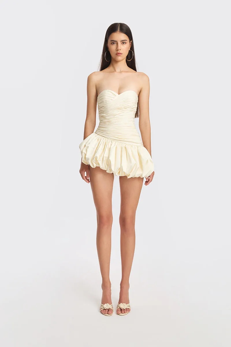BALLOON DRAPED MINI DRESS IN IVORY WHITE