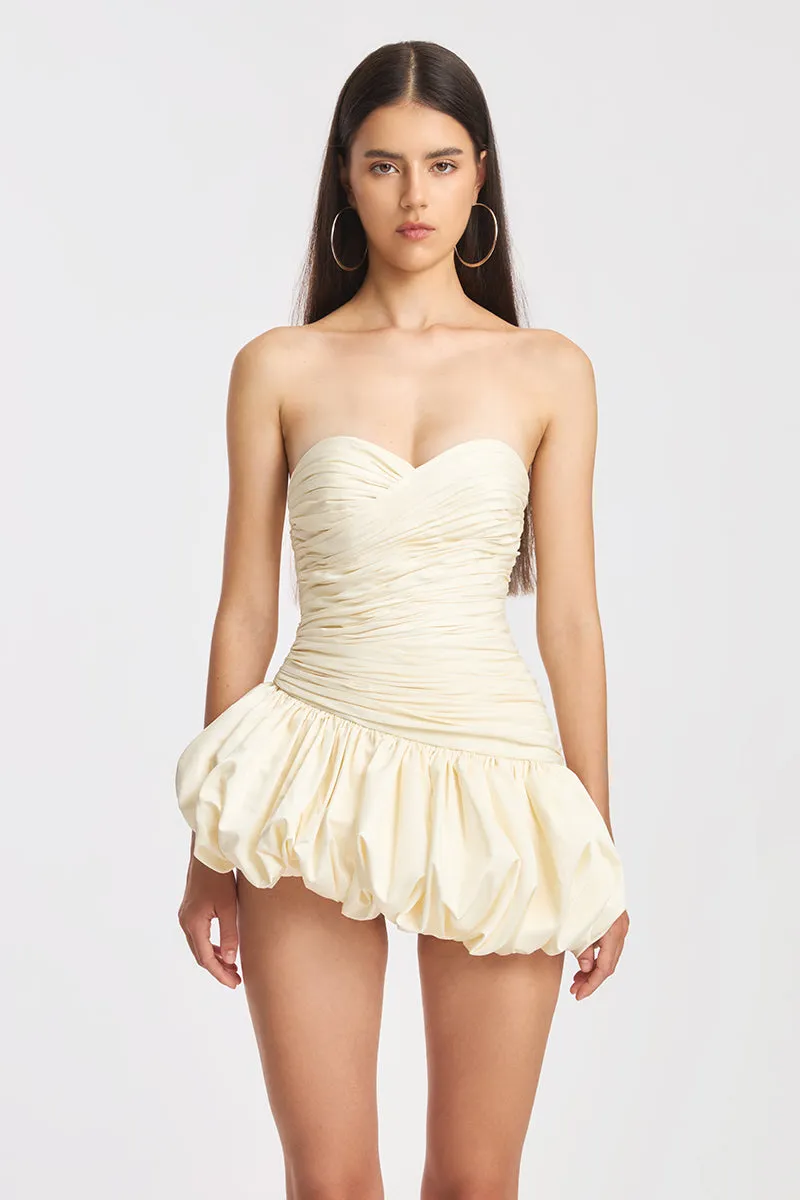BALLOON DRAPED MINI DRESS IN IVORY WHITE