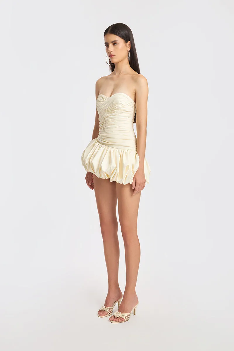 BALLOON DRAPED MINI DRESS IN IVORY WHITE