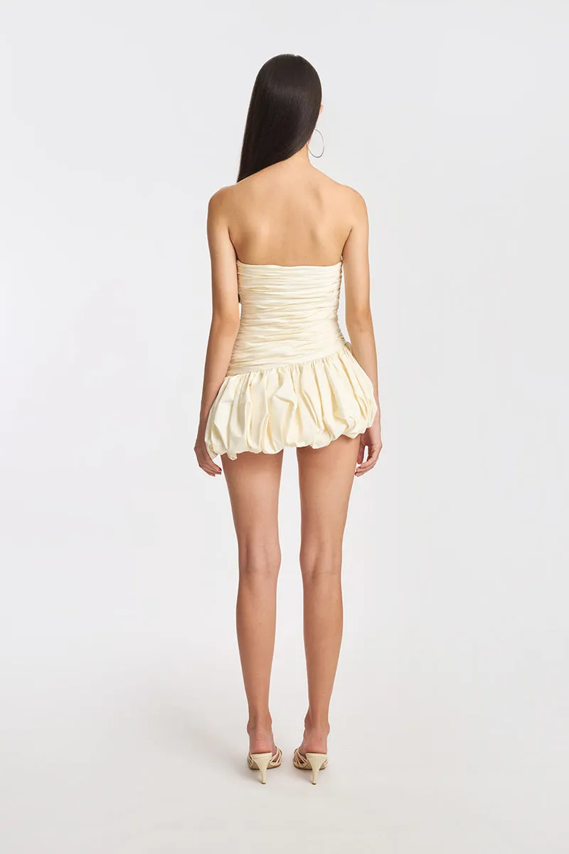 BALLOON DRAPED MINI DRESS IN IVORY WHITE