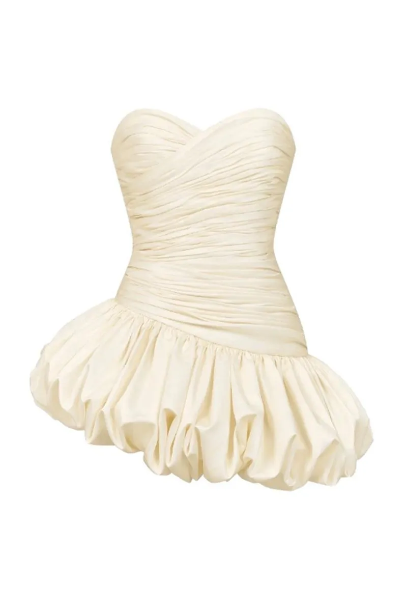 BALLOON DRAPED MINI DRESS IN IVORY WHITE