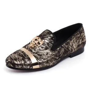 Beast Buckle Men Wedding Printed Velvet Loafer Shoes