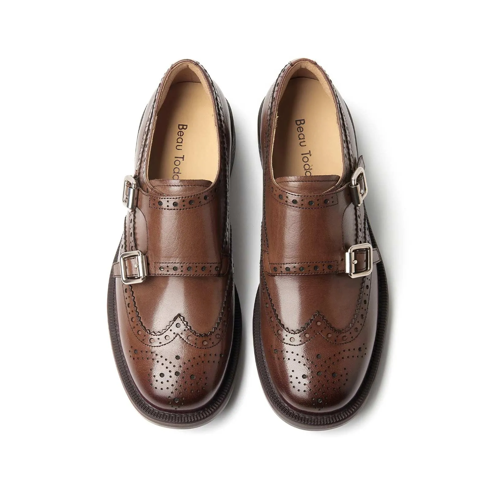 BEAU TODAY Monk Strap Brogue Loafer Shoes with Square Toe for Women Business Casual Vintage Dress Shoes