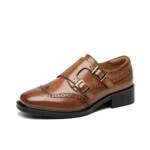 BEAU TODAY Monk Strap Brogue Loafer Shoes with Square Toe for Women Business Casual Vintage Dress Shoes