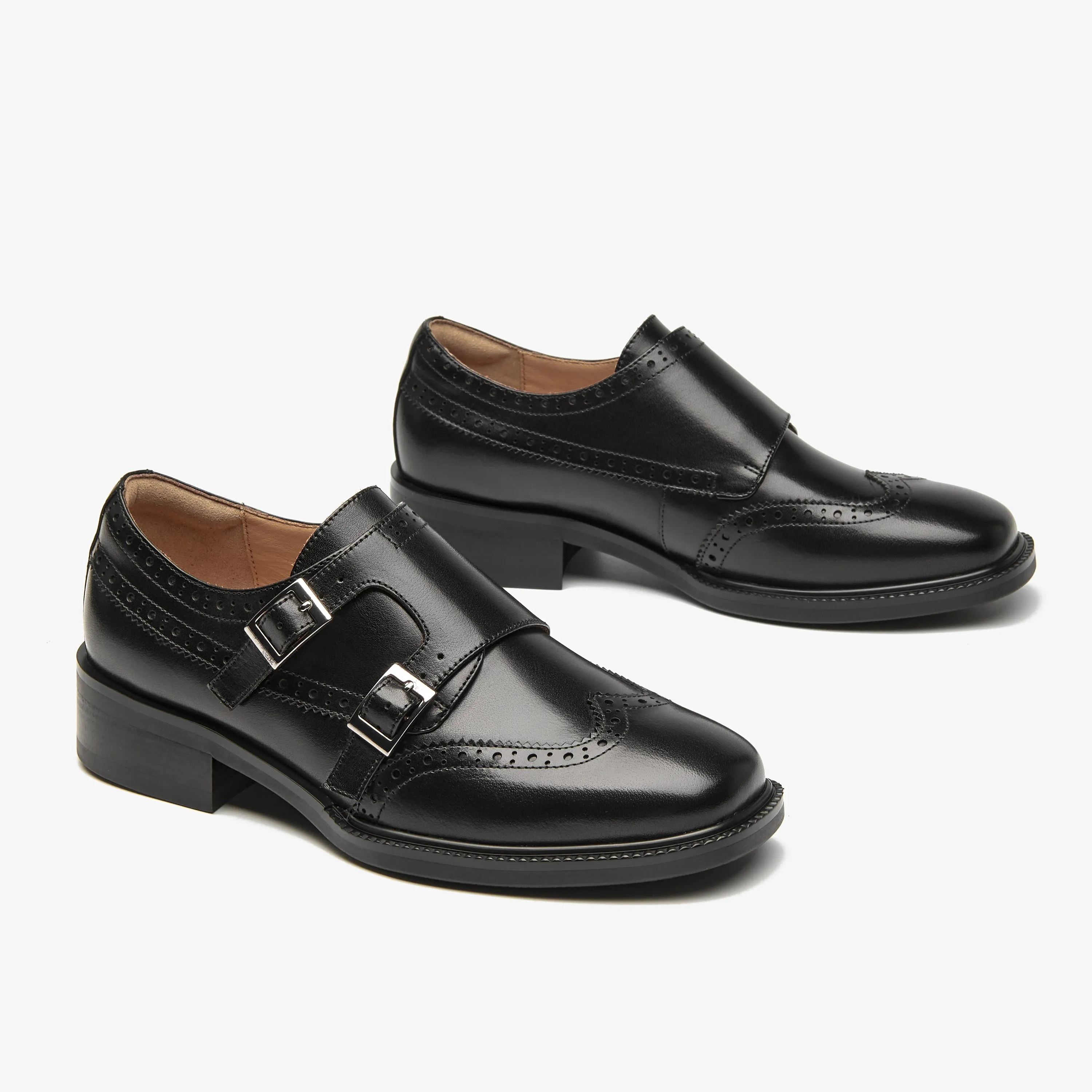 BEAU TODAY Monk Strap Brogue Loafer Shoes with Square Toe for Women Business Casual Vintage Dress Shoes