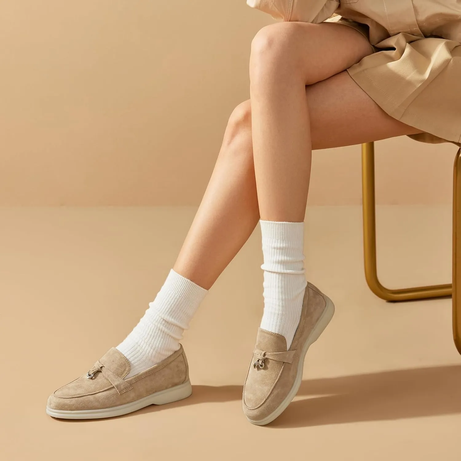 BEAU TODAY Suede Loafers Flats for Women, Womens Slip On Penny Loafers, Leather Driving Comfortable Dress Ladies Loafers Casual Office Work Shoes