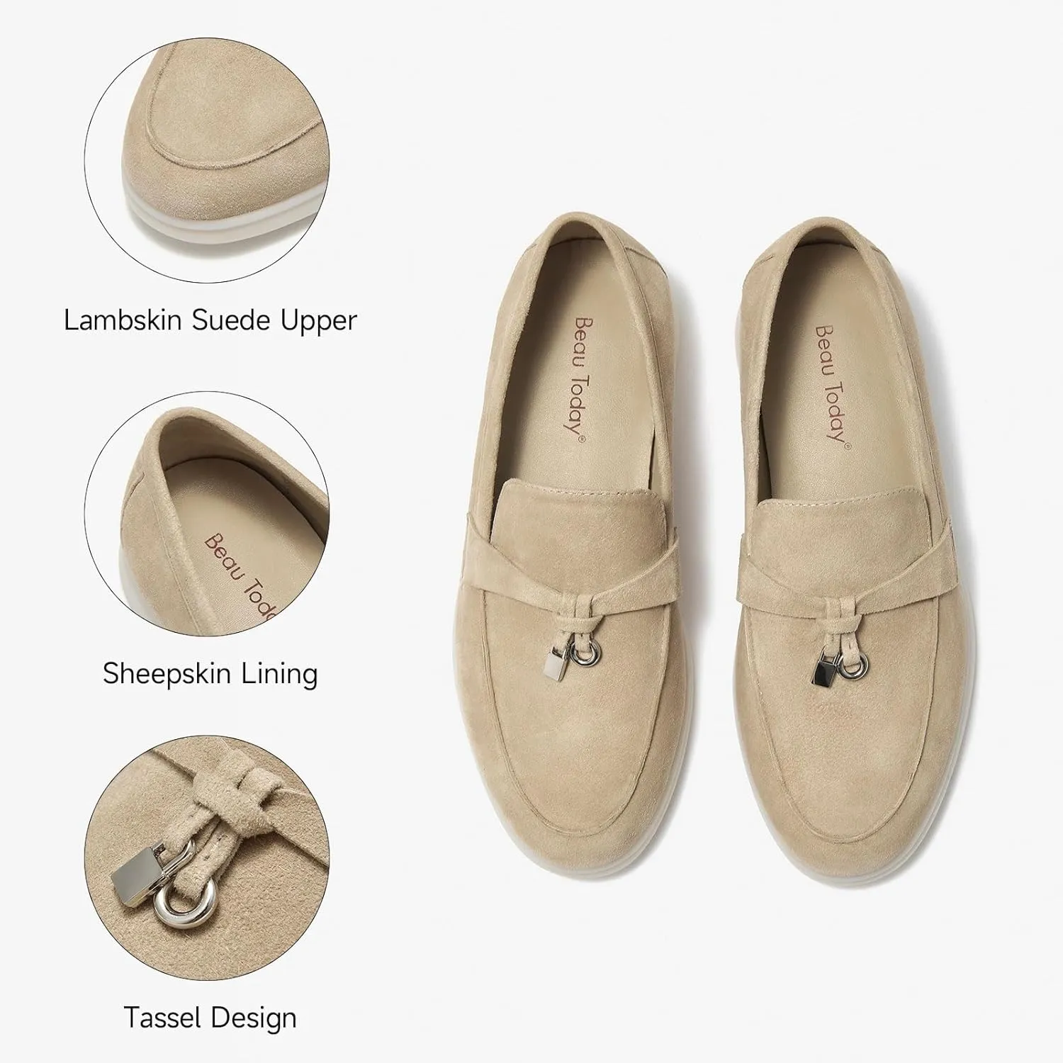 BEAU TODAY Suede Loafers Flats for Women, Womens Slip On Penny Loafers, Leather Driving Comfortable Dress Ladies Loafers Casual Office Work Shoes
