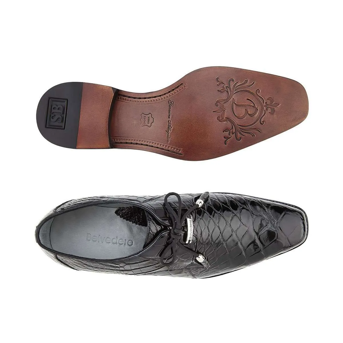 Belvedere Lago 14010 Men's Shoes Genuine Alligator Classic Derby (BV2613)