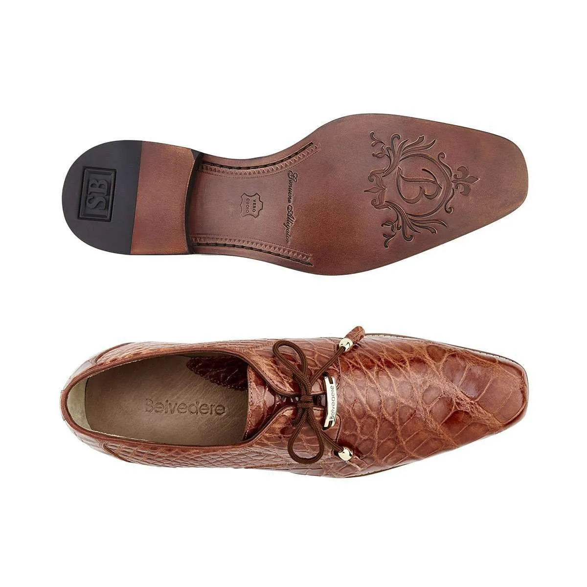 Belvedere Lago 14010 Men's Shoes Genuine Alligator Classic Derby (BV2613)