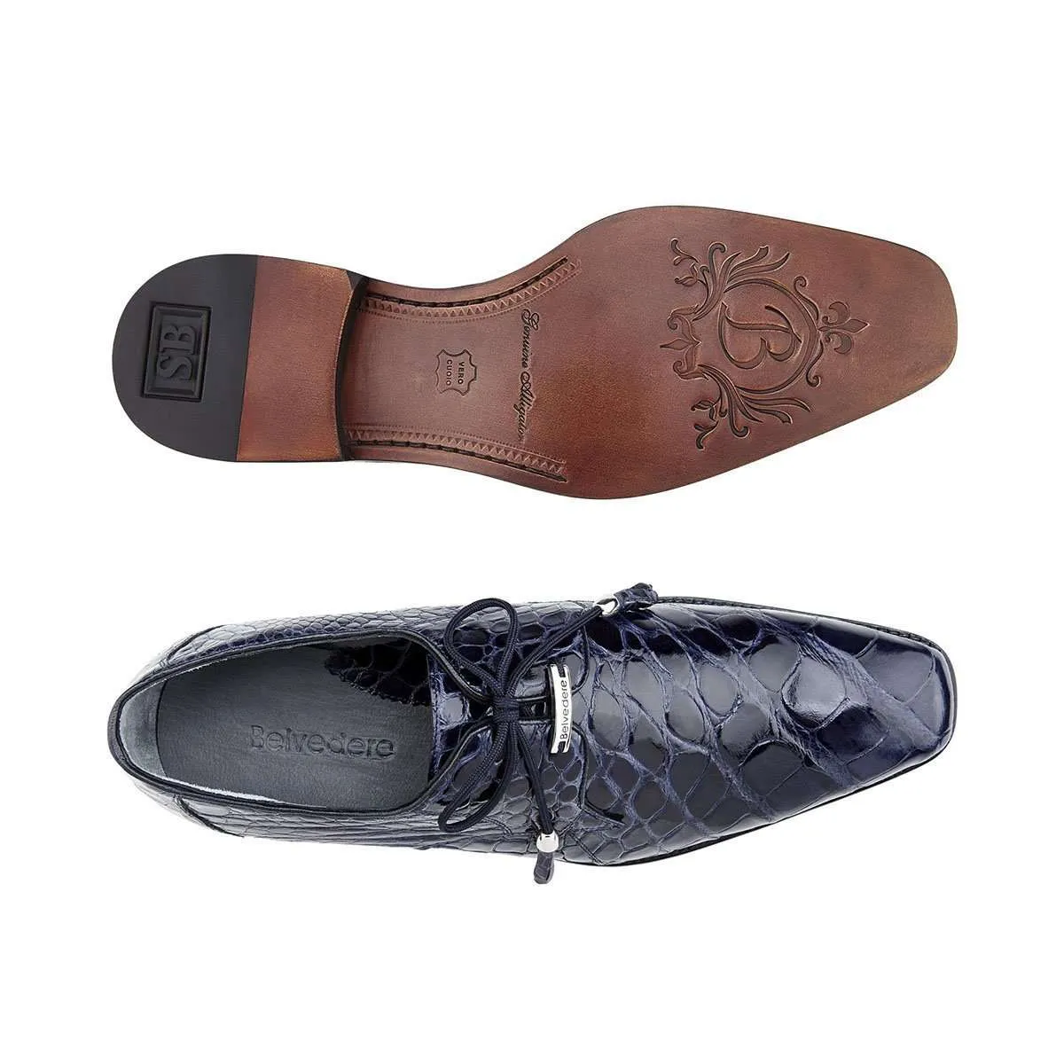 Belvedere Lago 14010 Men's Shoes Genuine Alligator Classic Derby (BV2613)