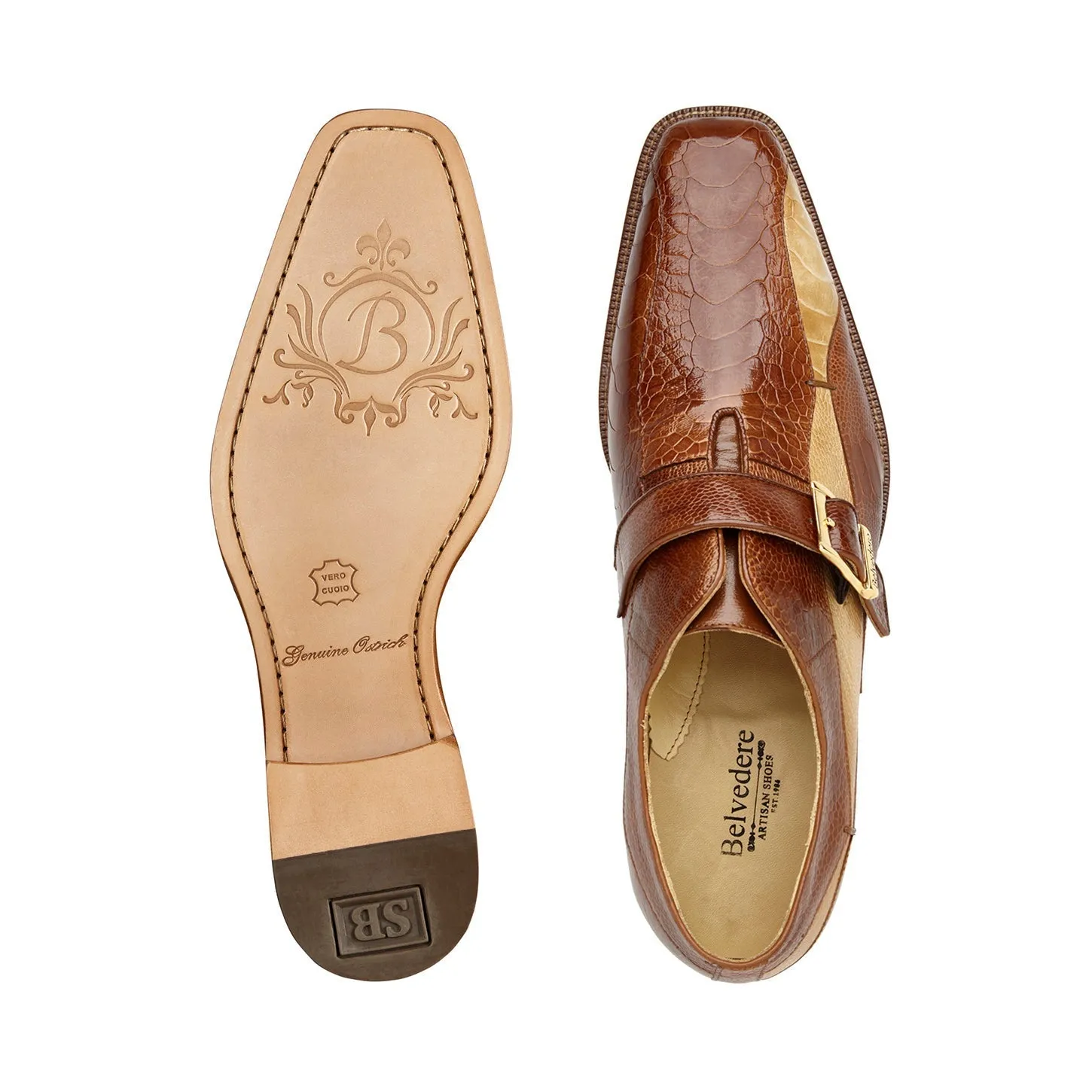 Belvedere Marte R810 Men's Shoes Exotic Ostrich Single Monk-Strap (BV3181)