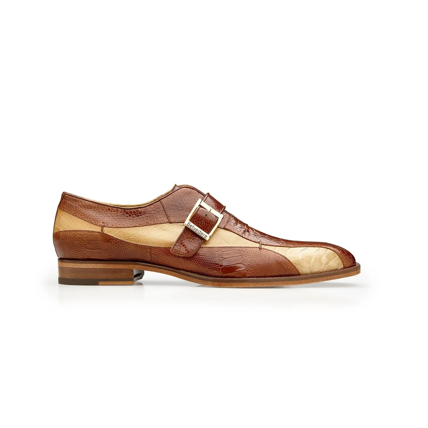 Belvedere Marte R810 Men's Shoes Exotic Ostrich Single Monk-Strap (BV3181)