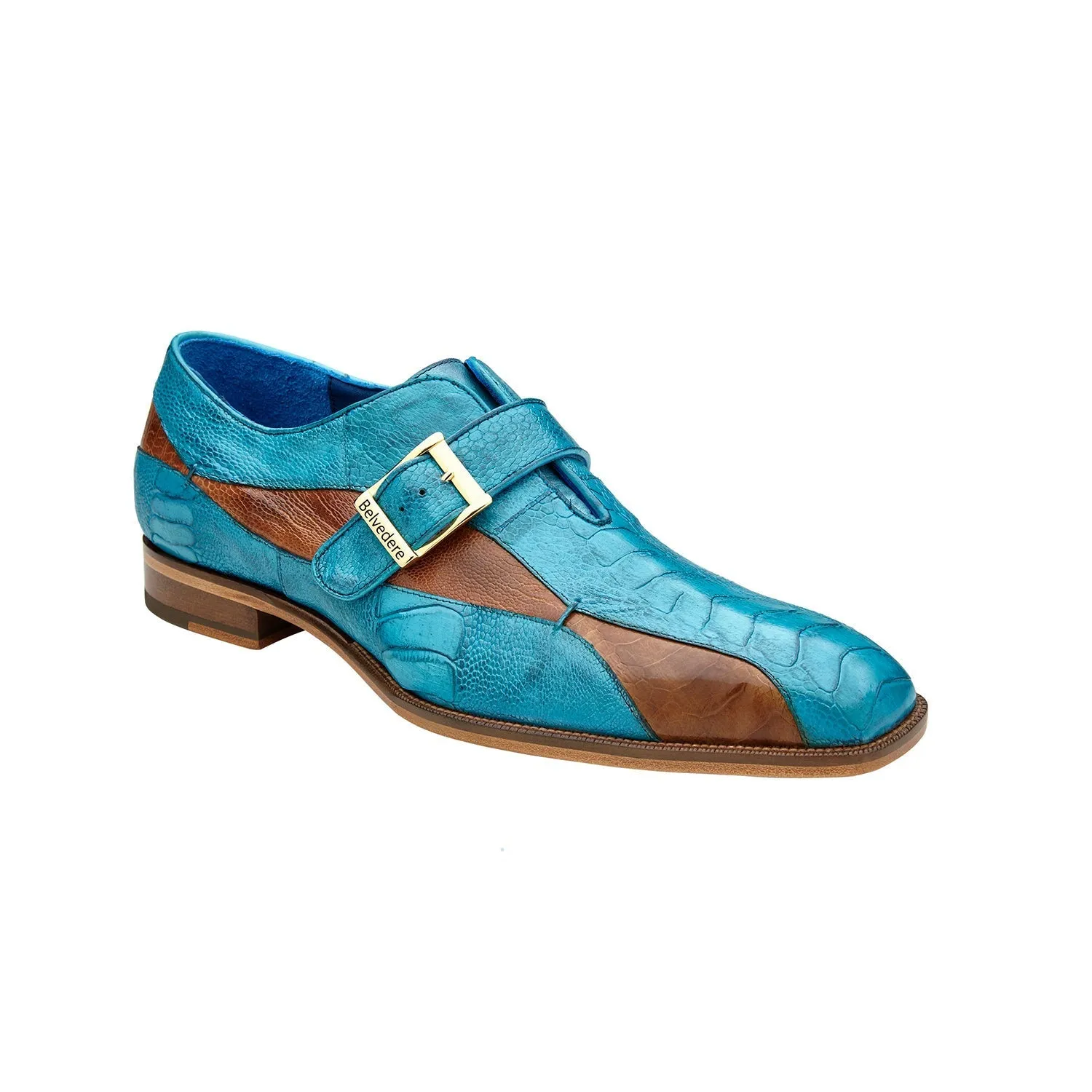 Belvedere Marte R810 Men's Shoes Exotic Ostrich Single Monk-Strap (BV3181)