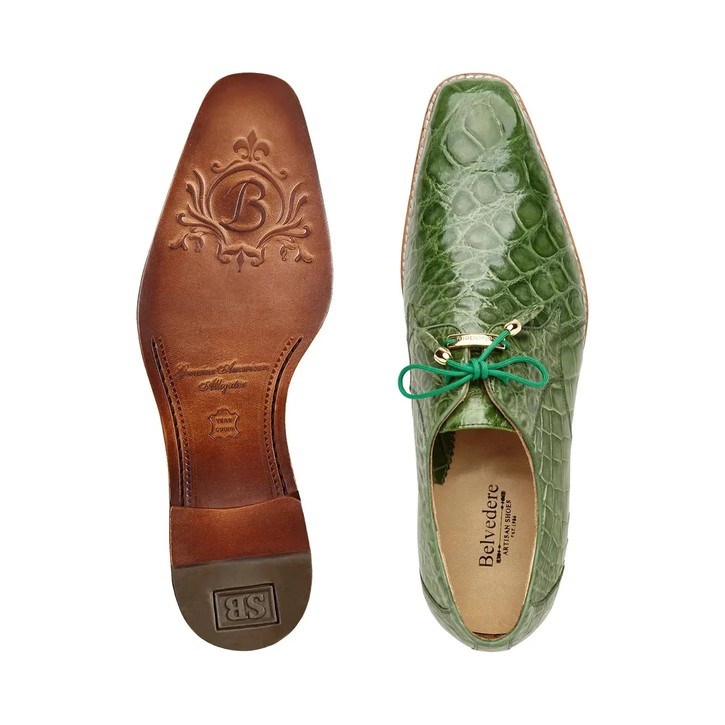 Belvedere Men's Shoes Lago Genuine Alligator Plain Toe Tassel Pistachio 14010