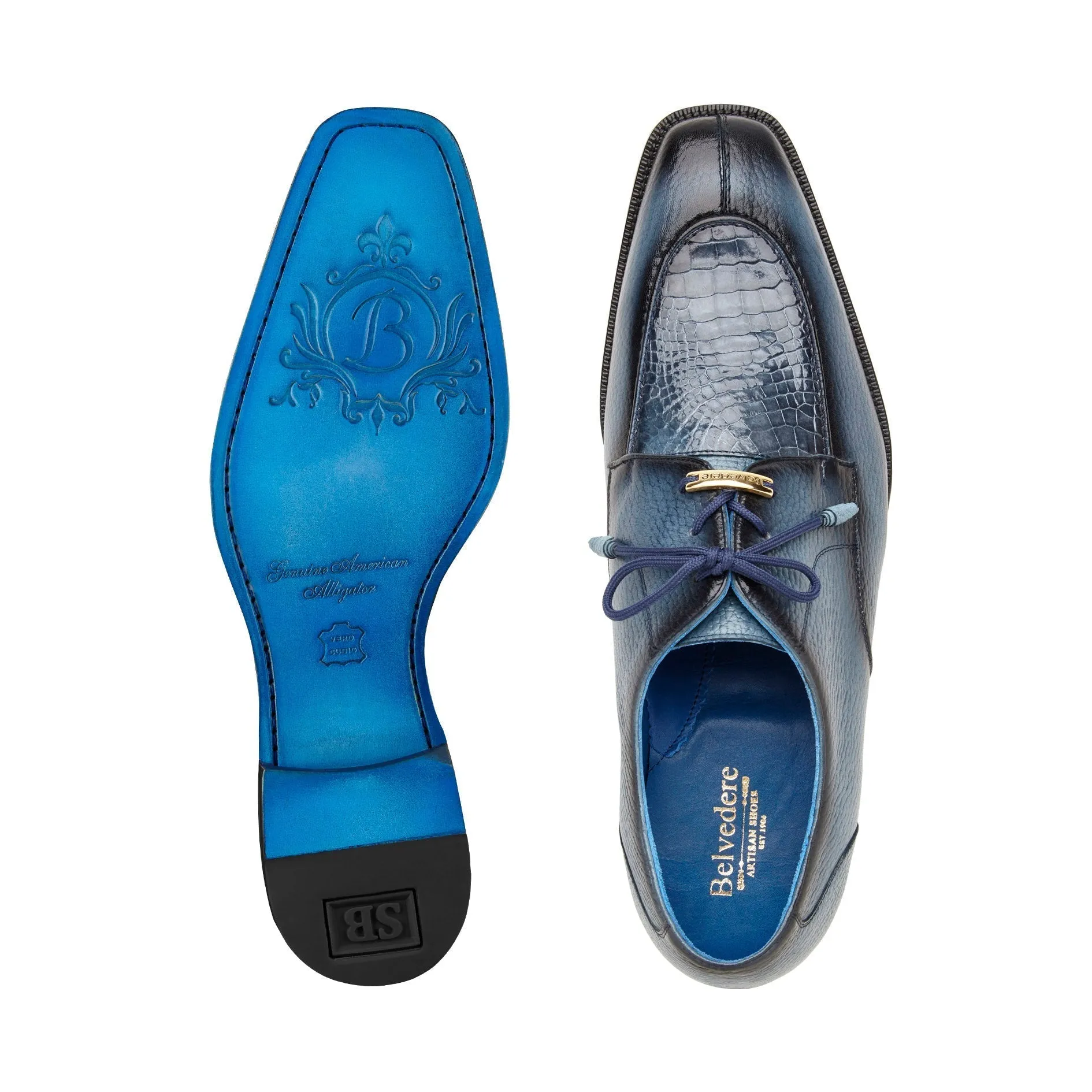 Belvedere Primo R83 Men's Shoes Alligator / Pebble Grain Leather Derby (BV3174)