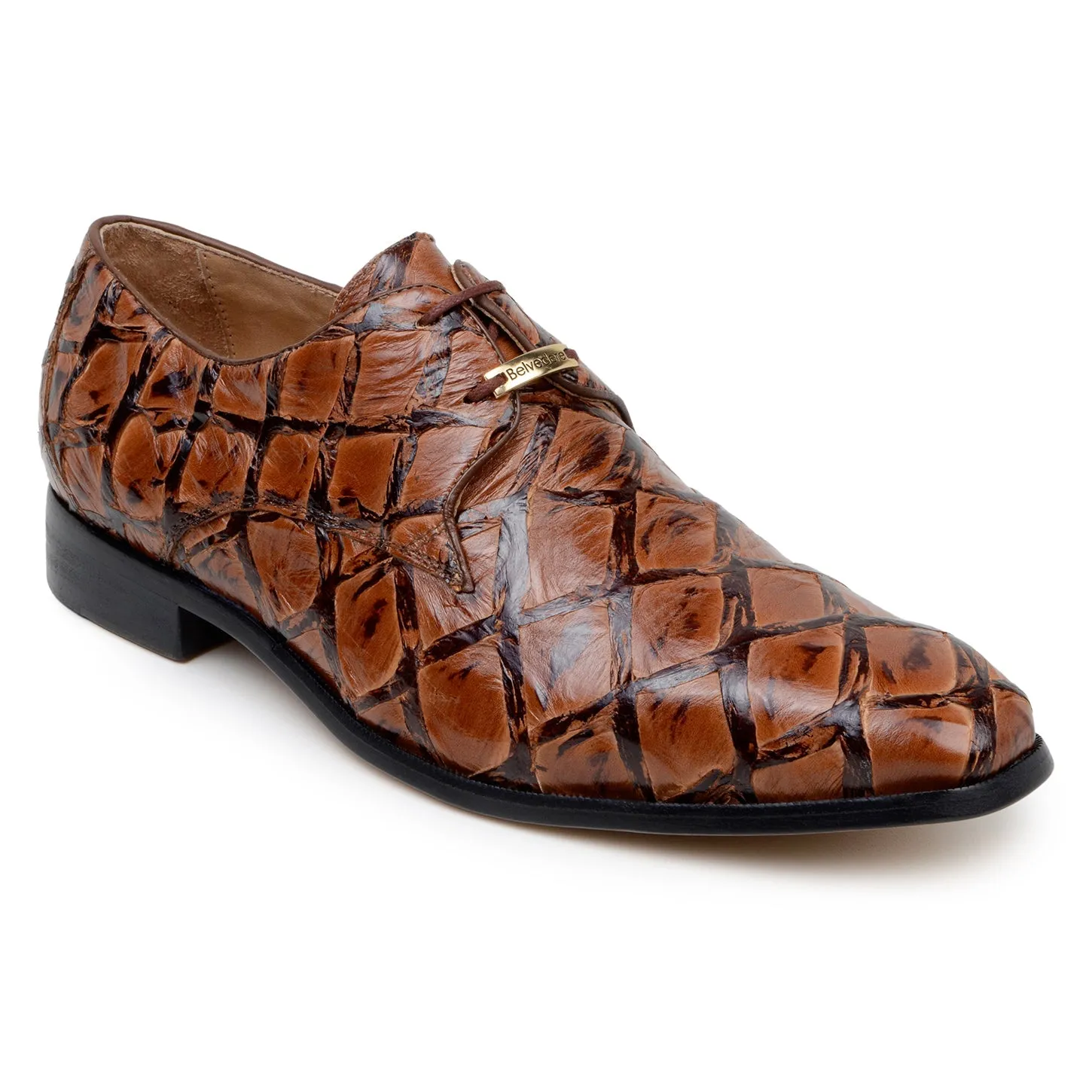Belvedere Renzo BR01 Men's Shoes Exotic Pirarucu Lace-Up Derby (BV3185)