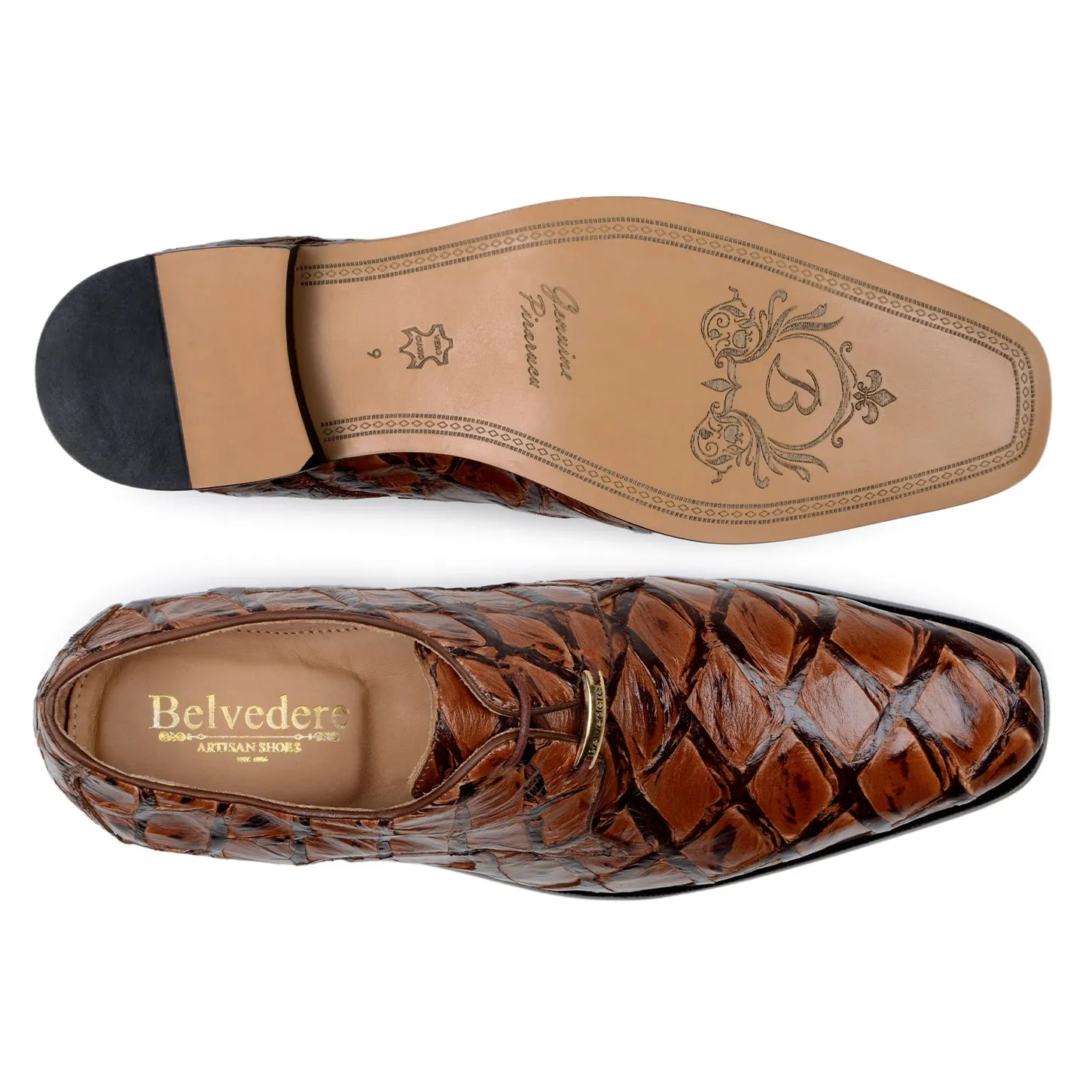 Belvedere Renzo BR01 Men's Shoes Exotic Pirarucu Lace-Up Derby (BV3185)