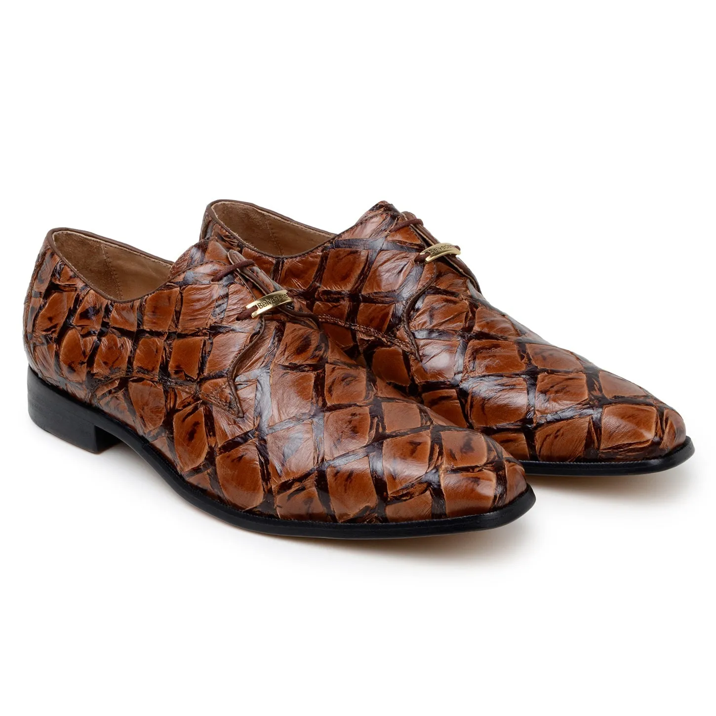 Belvedere Renzo BR01 Men's Shoes Exotic Pirarucu Lace-Up Derby (BV3185)
