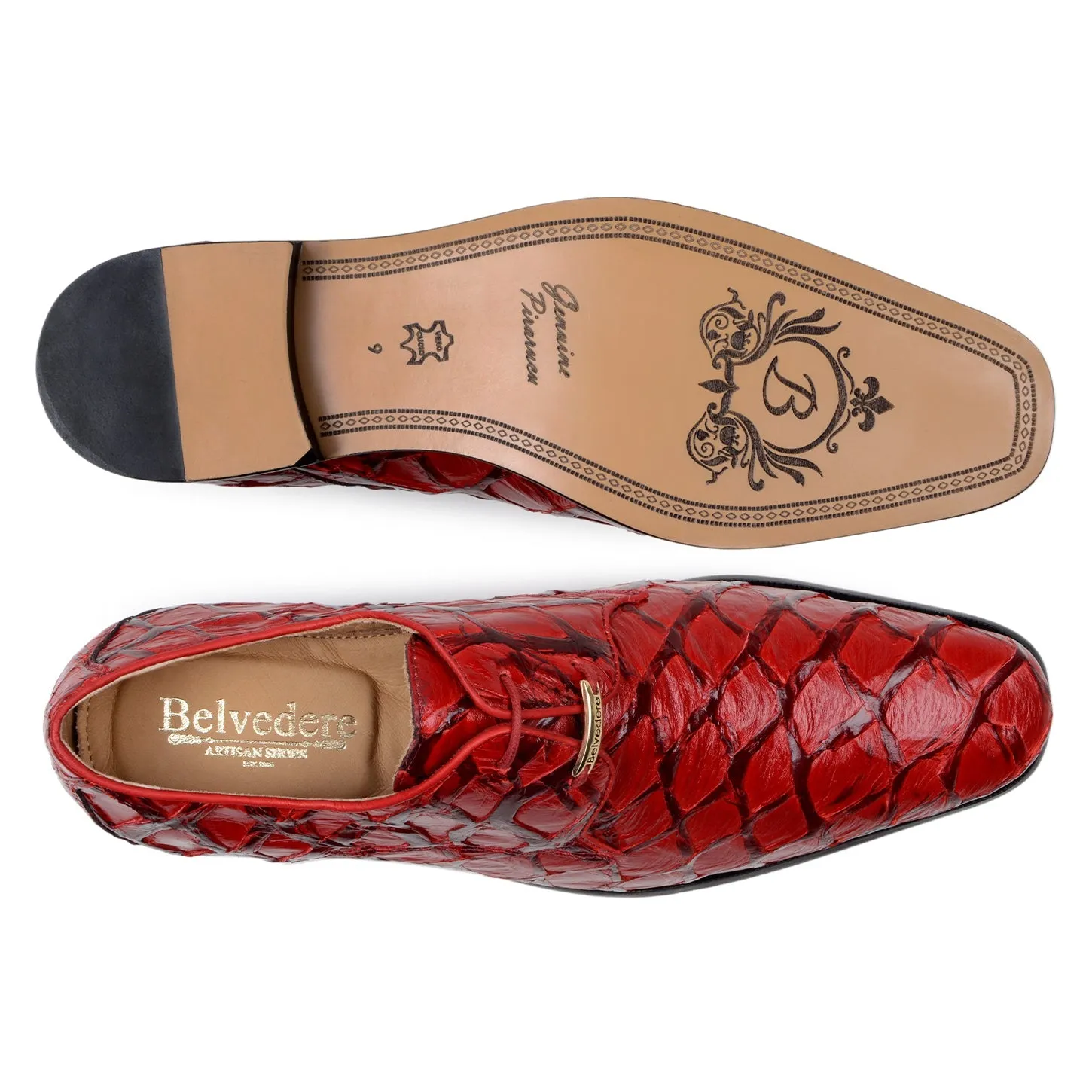 Belvedere Renzo BR01 Men's Shoes Exotic Pirarucu Lace-Up Derby (BV3185)