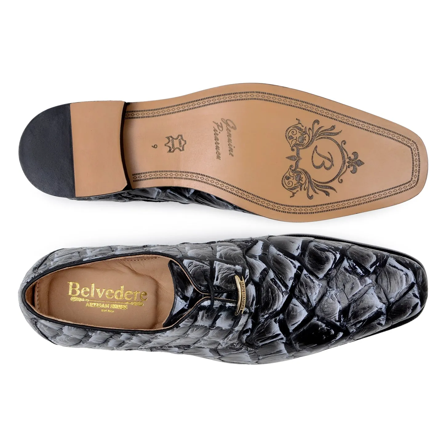 Belvedere Renzo BR01 Men's Shoes Exotic Pirarucu Lace-Up Derby (BV3185)