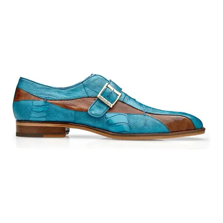 Belvedere Shoes Marte Genuine Ostrich Leg single buckle monk strap Ocean R810