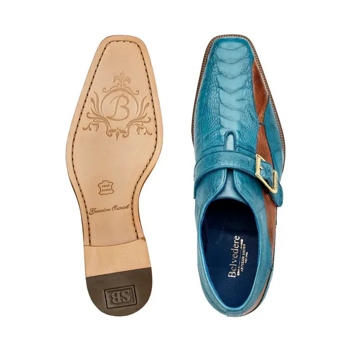 Belvedere Shoes Marte Genuine Ostrich Leg single buckle monk strap Ocean R810
