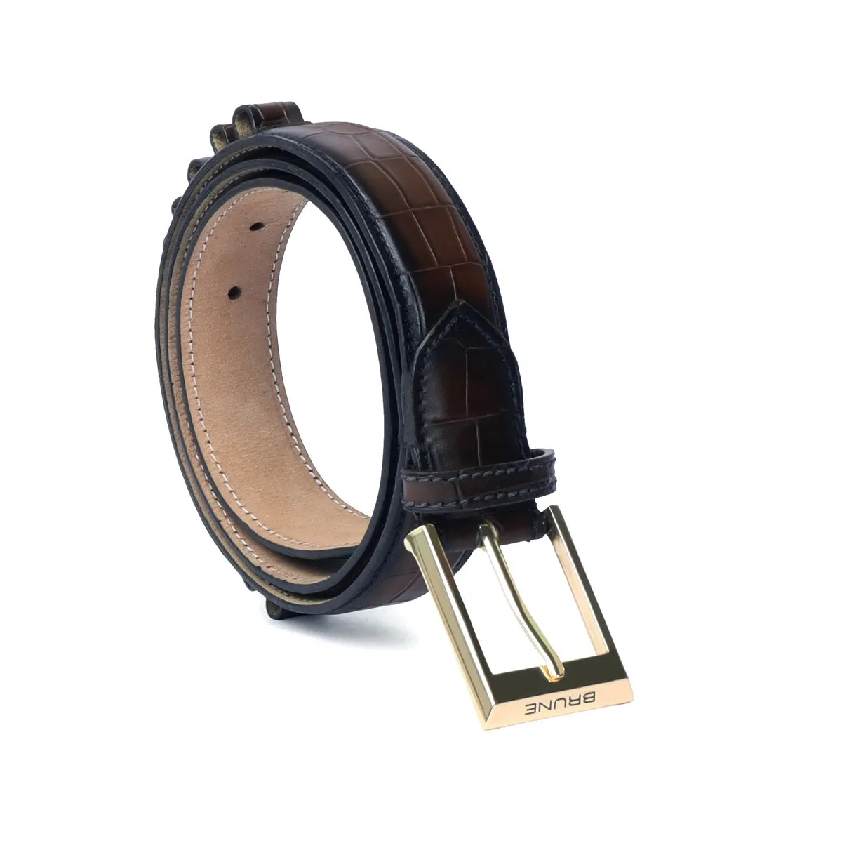 Bespoke Dark Brown Cut Croco Leather Combo of Gun Cover & Bullets Holder Belt by Brune & Bareskin