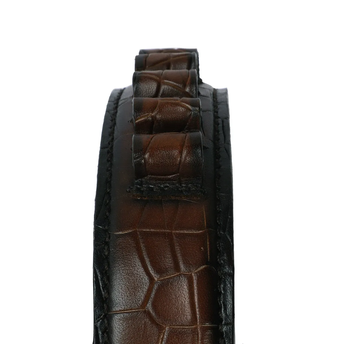 Bespoke Dark Brown Cut Croco Leather Combo of Gun Cover & Bullets Holder Belt by Brune & Bareskin