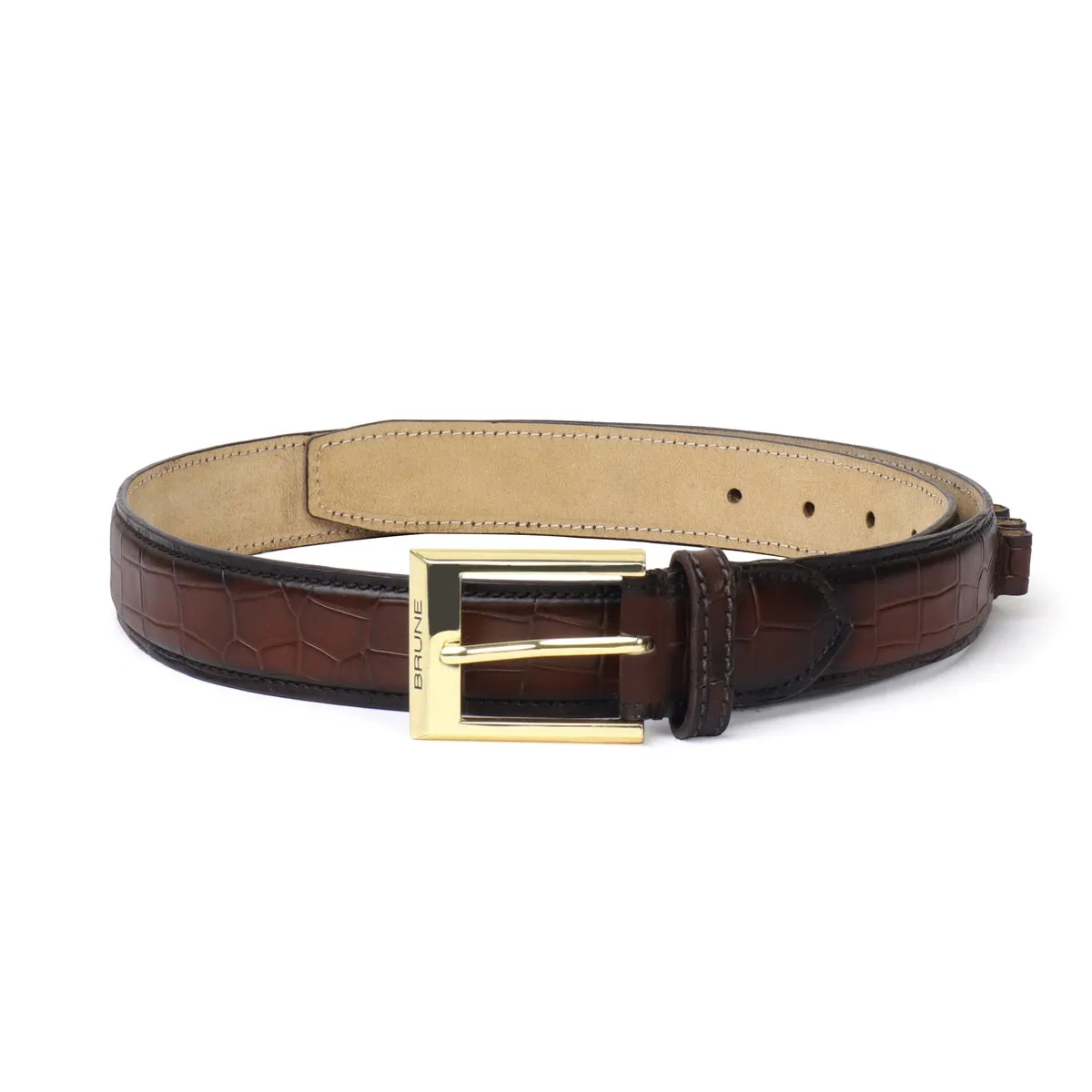Bespoke Dark Brown Cut Croco Leather Combo of Gun Cover & Bullets Holder Belt by Brune & Bareskin