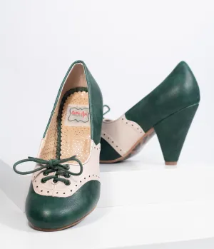 Bettie Page Green & Ivory Leatherette Carole Oxford Saddle Heels