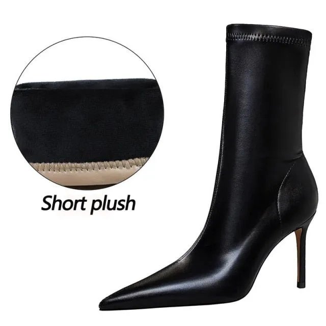 BIGTREE Faux Leather Slip On Booty Shoes