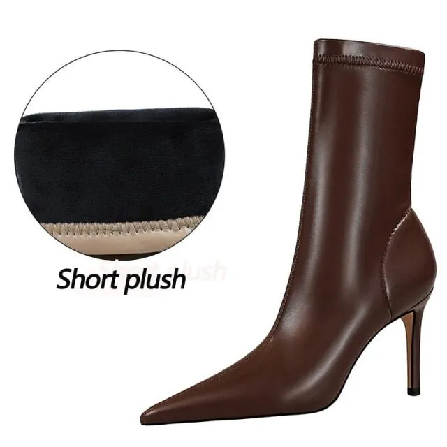 BIGTREE Faux Leather Slip On Booty Shoes